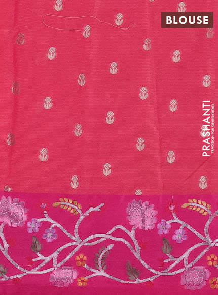 Cotton zari kota saree orange and pink with zari woven buttas and zari woven floral design border