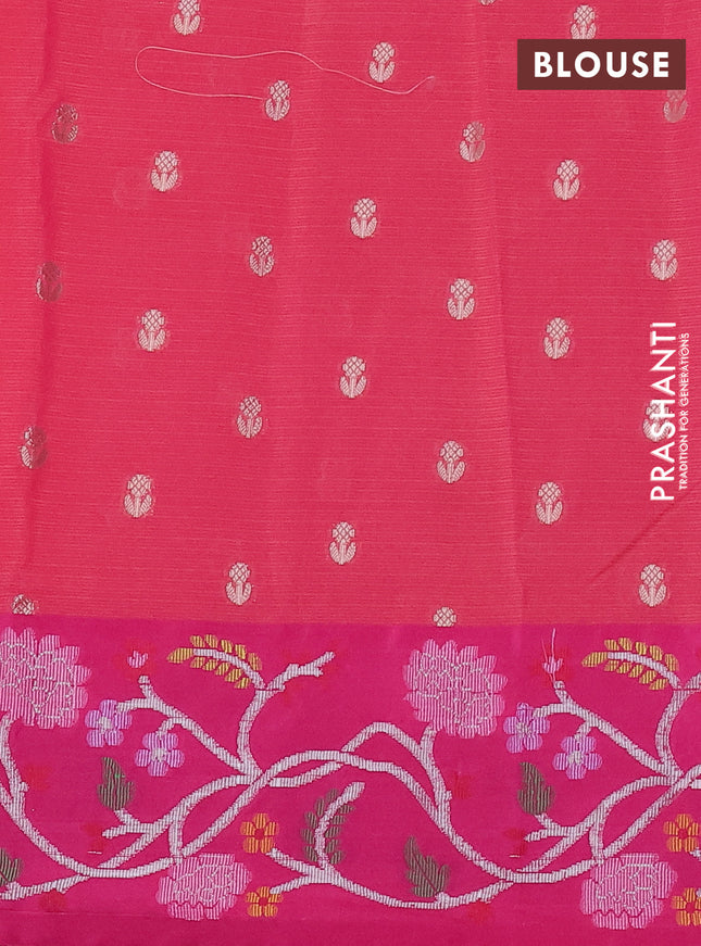 Cotton zari kota saree orange and pink with zari woven buttas and zari woven floral design border