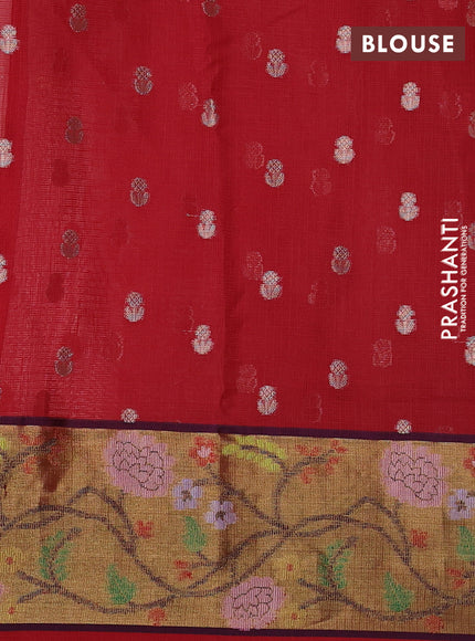 Cotton zari kota saree peach pink with zari woven buttas and zari woven paithani style border