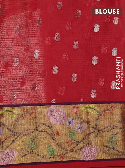 Cotton zari kota saree teal green with zari woven buttas and zari woven paithani style border