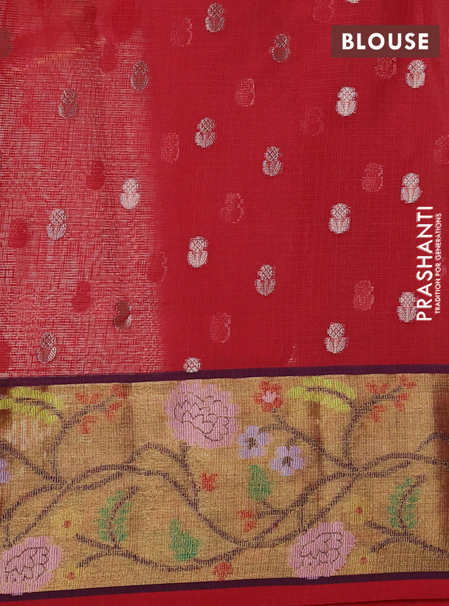 Cotton zari kota saree teal green with zari woven buttas and zari woven paithani style border