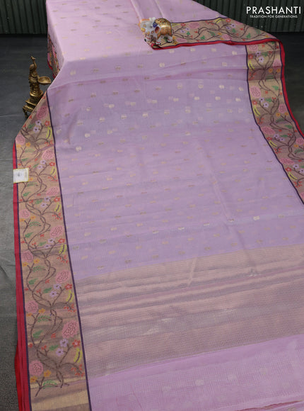 Cotton zari kota saree lavender with zari woven buttas and zari woven paithani style border