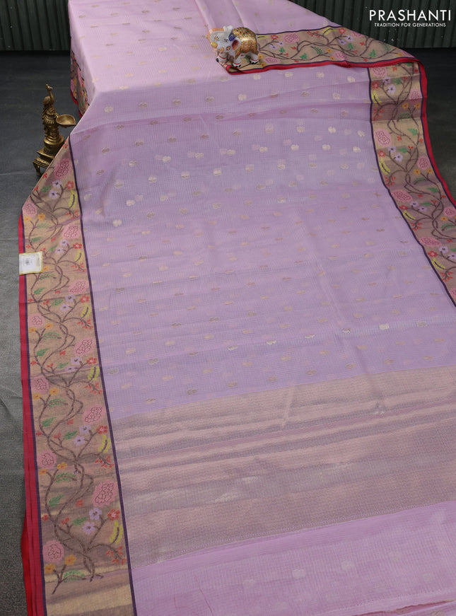 Cotton zari kota saree lavender with zari woven buttas and zari woven paithani style border