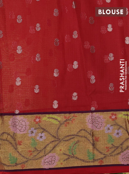 Cotton zari kota saree pista green with zari woven buttas and zari woven paithani style border