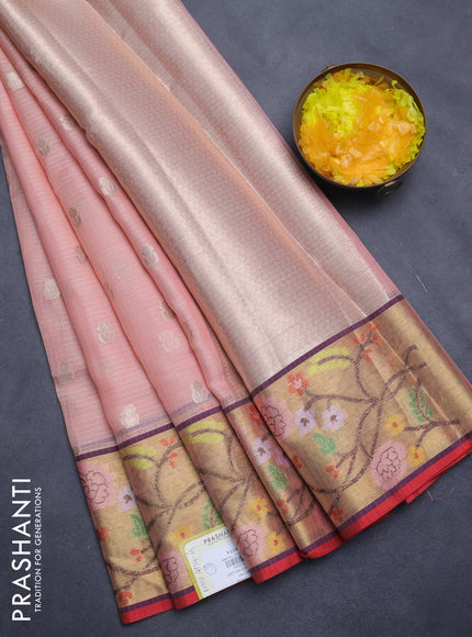 Cotton zari kota saree mild peach shade with zari woven buttas and zari woven paithani style border