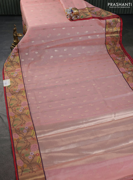 Cotton zari kota saree mild peach shade with zari woven buttas and zari woven paithani style border