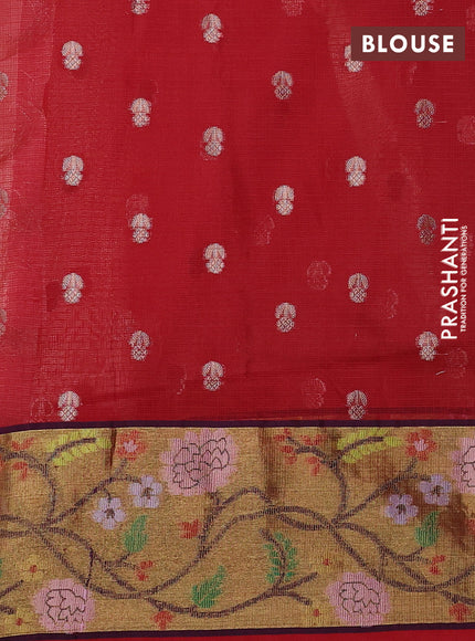 Cotton zari kota saree mild peach shade with zari woven buttas and zari woven paithani style border