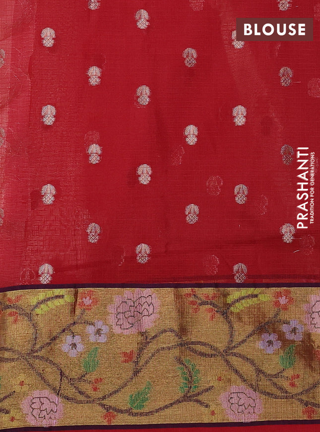 Cotton zari kota saree mild peach shade with zari woven buttas and zari woven paithani style border