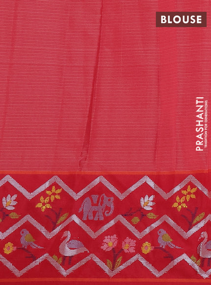 Cotton tissue zari kota saree mild peach orange and maroon with allover zari weaves and zari woven paithani style border