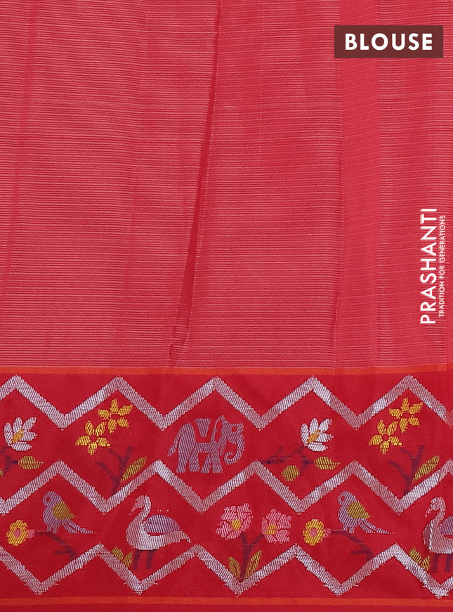 Cotton tissue zari kota saree mild peach orange and maroon with allover zari weaves and zari woven paithani style border