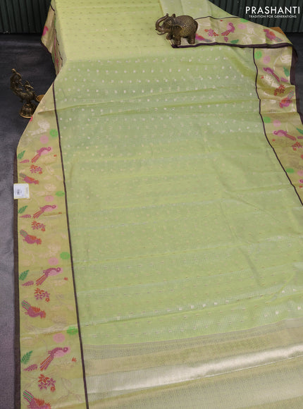 Cotton zari kota saree pista green and wine shade with allover zari woven butats and zari woven paithani style border