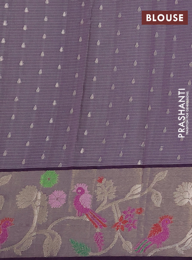 Cotton zari kota saree pista green and wine shade with allover zari woven butats and zari woven paithani style border