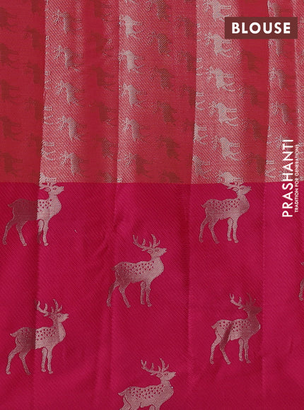 Cotton zari kota saree orange and pink with allover zari woven brocade weaves and deer design butta border
