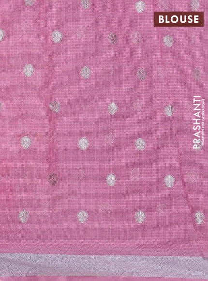 Cotton zari kota saree mild lavender and light pink wit allover silver & gold zari weaves and floral butta silver zari woven border