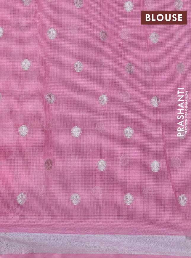 Cotton zari kota saree mild lavender and light pink wit allover silver & gold zari weaves and floral butta silver zari woven border