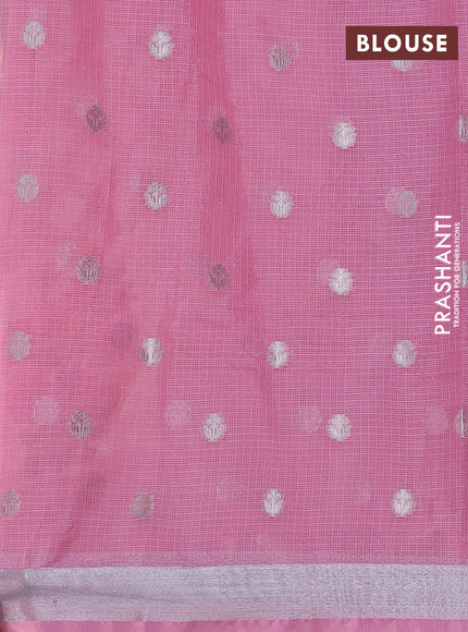 Cotton zari kota saree mild peach and light pink wit allover silver & gold zari weaves and floral butta silver zari woven border