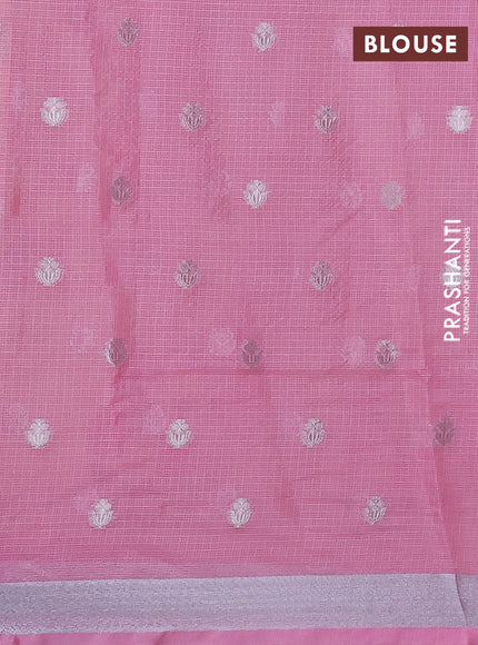 Cotton zari kota saree lime yellow and light pink wit allover silver & gold zari weaves and floral butta silver zari woven border