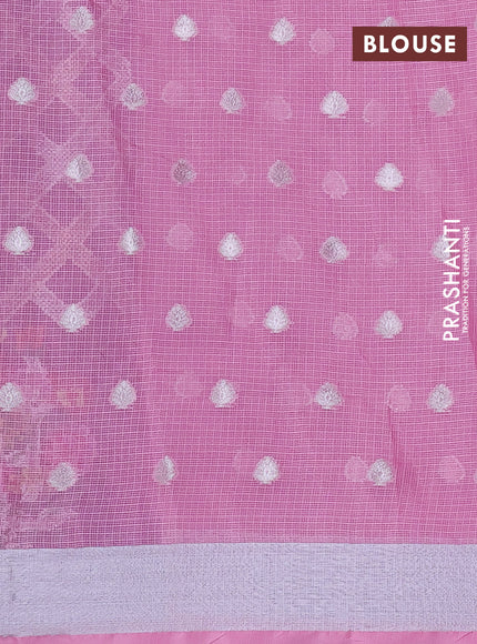 Cotton zari kota saree wine shade and light pink wit allover silver & gold zari weaves and floral butta silver zari woven border