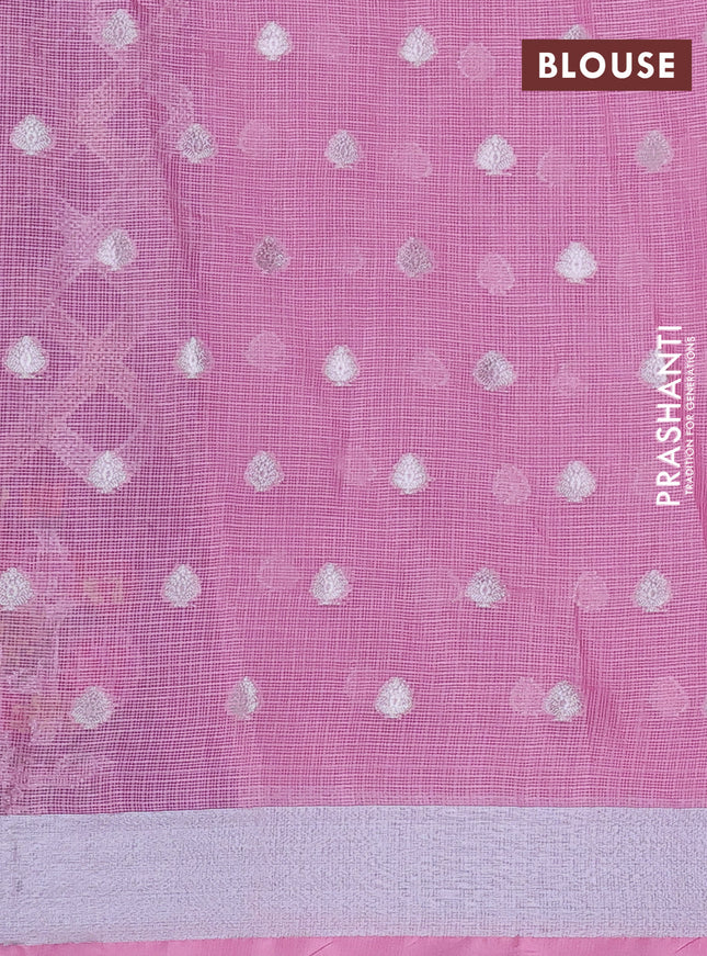 Cotton zari kota saree wine shade and light pink wit allover silver & gold zari weaves and floral butta silver zari woven border