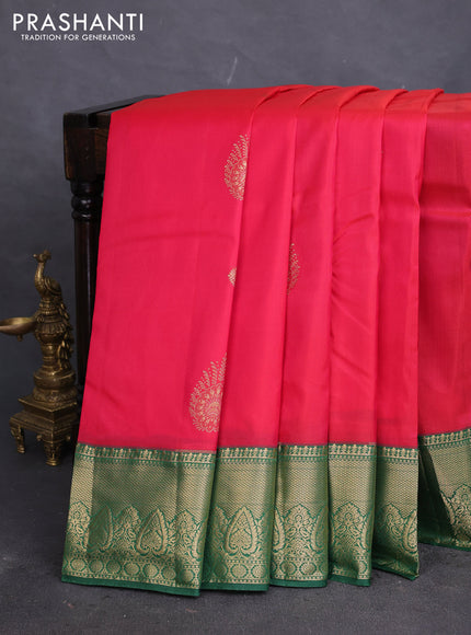Bangalori silk saree reddish pink and green with zari woven buttas and zari woven border