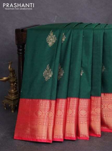 Bangalori silk saree green and red with zari woven buttas and zari woven border