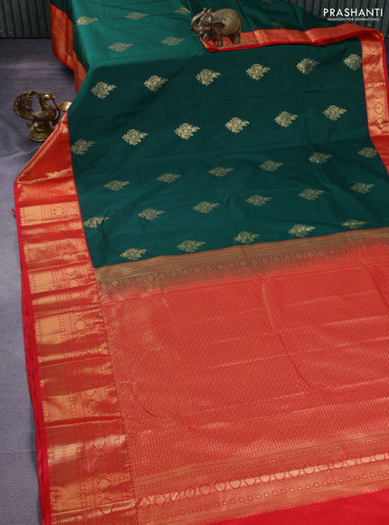 Bangalori silk saree green and red with zari woven buttas and zari woven border