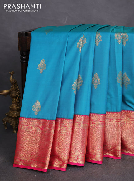 Bangalori silk saree cs blue and pink with zari woven buttas and zari woven border
