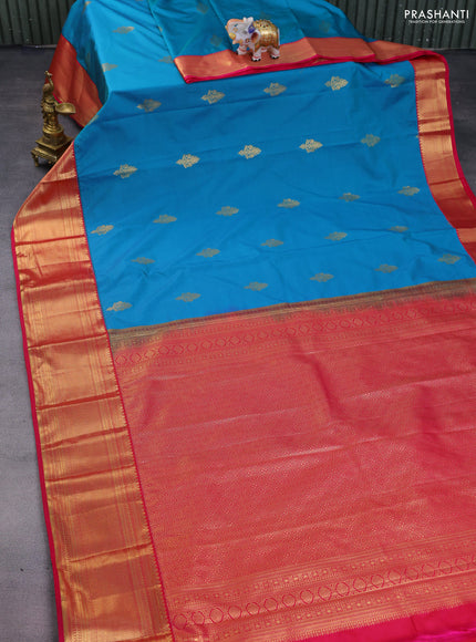 Bangalori silk saree cs blue and pink with zari woven buttas and zari woven border