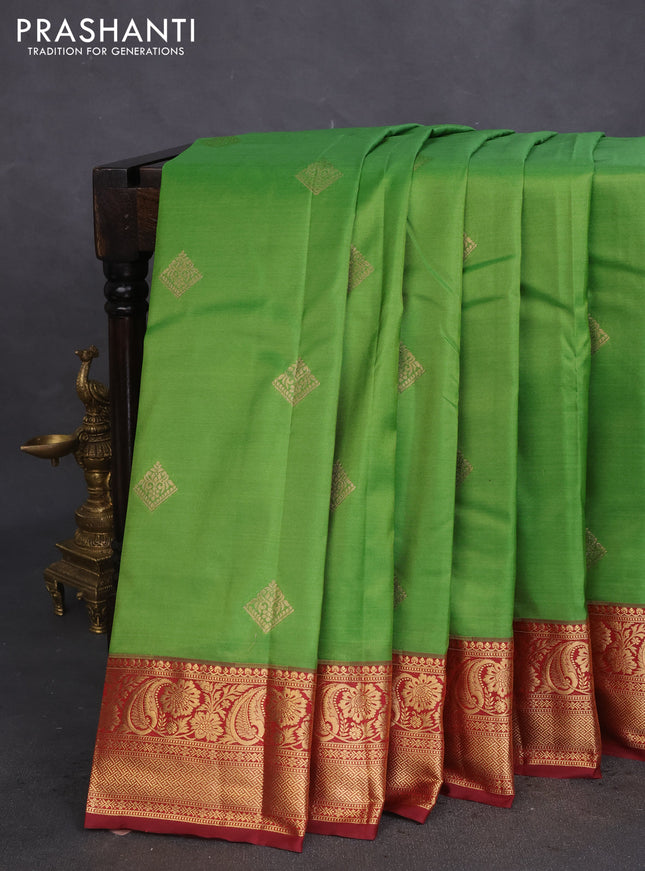 Bangalori silk saree green and maroon with zari woven buttas and zari woven border