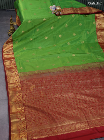 Bangalori silk saree green and maroon with zari woven buttas and zari woven border