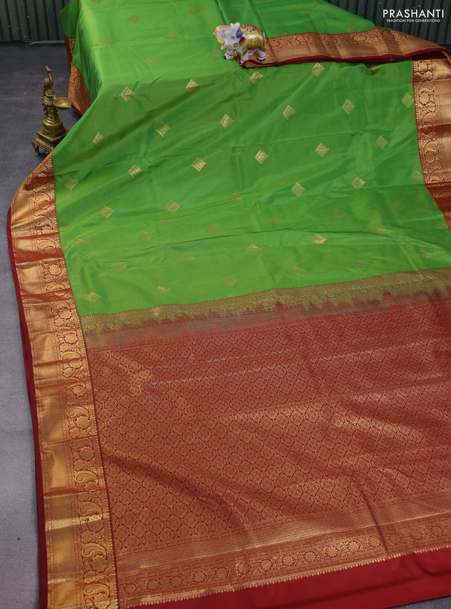 Bangalori silk saree green and maroon with zari woven buttas and zari woven border