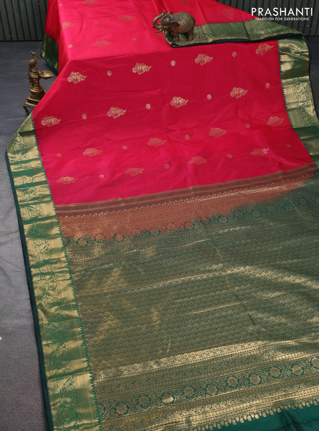 Bangalori silk saree pink and green with zari woven buttas and zari woven border