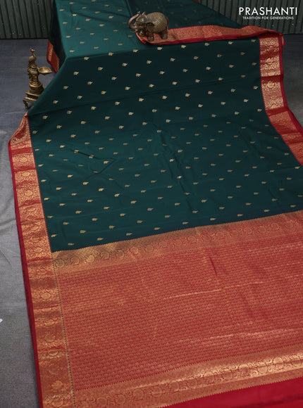 Bangalori silk saree green and maroon with zari woven buttas and zari woven border