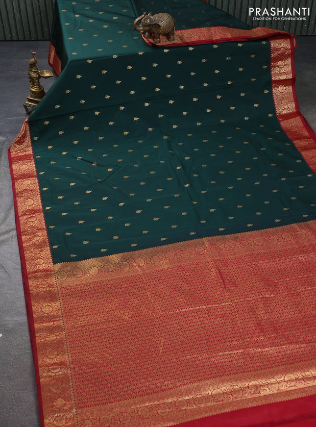 Bangalori silk saree green and maroon with zari woven buttas and zari woven border