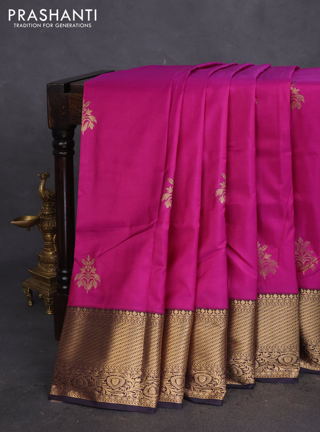 Bangalori silk saree purple and deep jamun shade with zari woven buttas and zari woven border