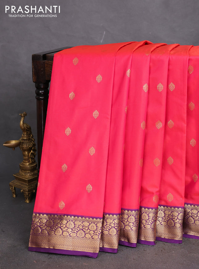Bangalori silk saree reddish pink and violet with zari woven buttas and zari woven border