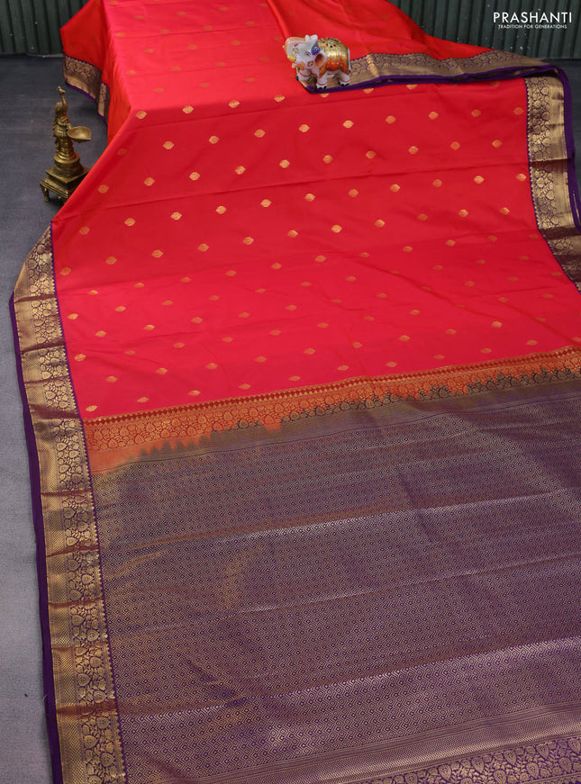 Bangalori silk saree reddish pink and violet with zari woven buttas and zari woven border