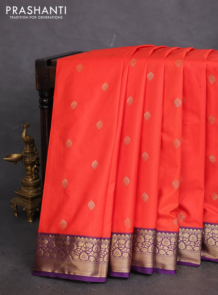 Bangalori silk saree orange and violet with zari woven buttas and zari woven border