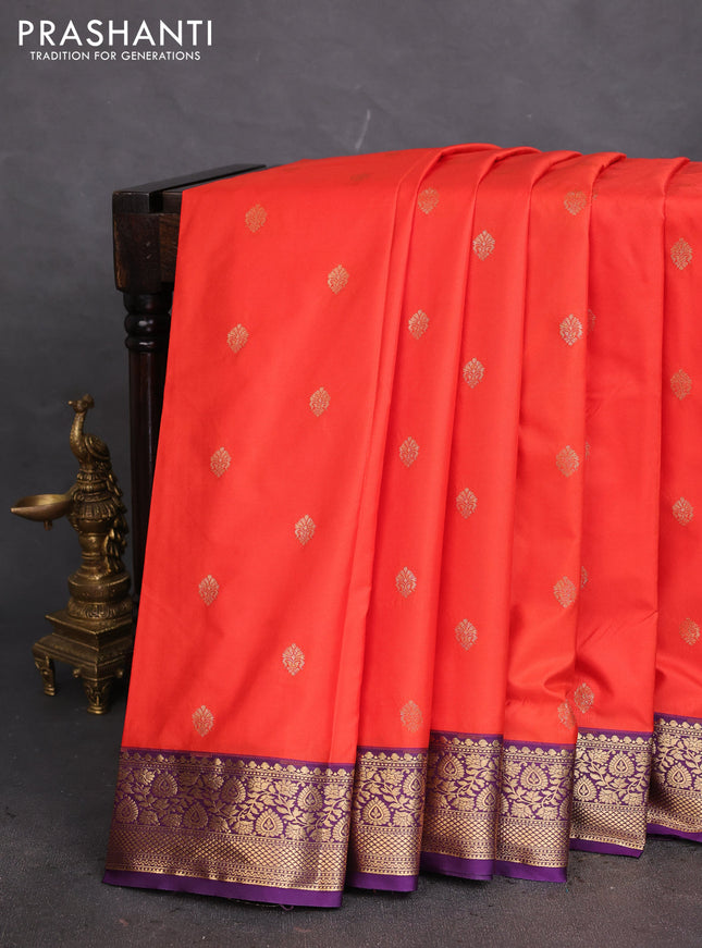 Bangalori silk saree orange and violet with zari woven buttas and zari woven border