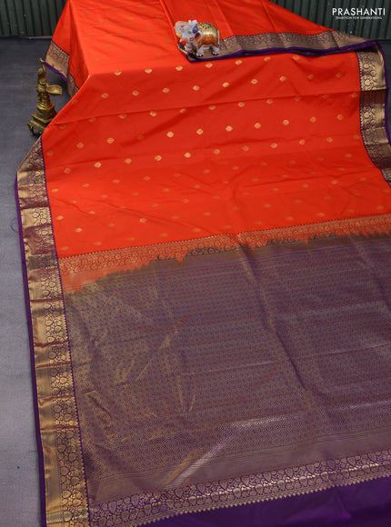 Bangalori silk saree orange and violet with zari woven buttas and zari woven border