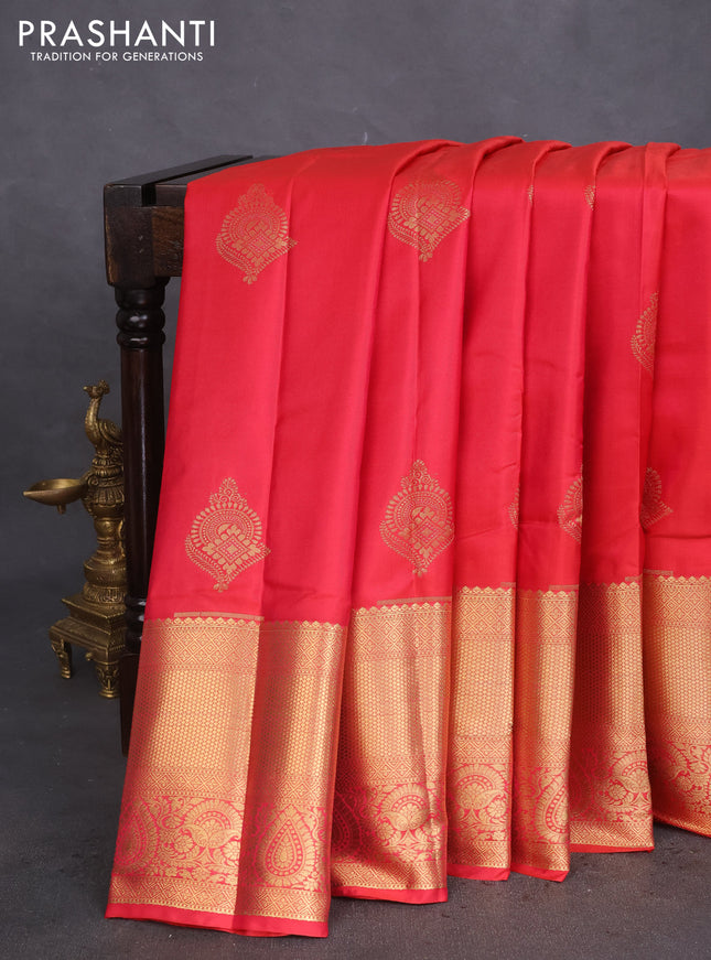 Bangalori silk saree reddish pink with zari woven buttas and zari woven border