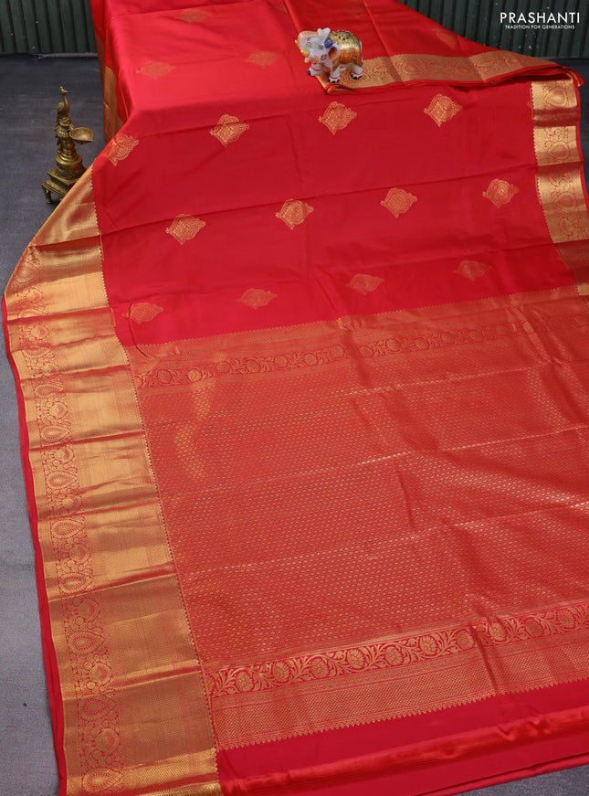 Bangalori silk saree reddish pink with zari woven buttas and zari woven border