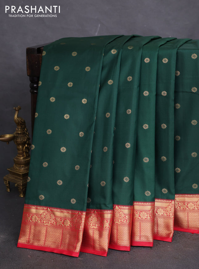 Bangalori silk saree green and red with zari woven buttas and zari woven border