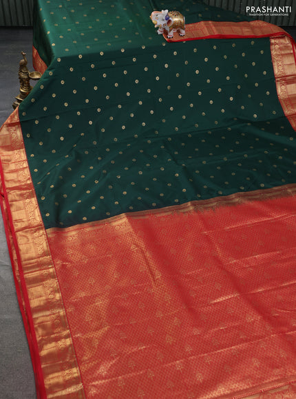 Bangalori silk saree green and red with zari woven buttas and zari woven border