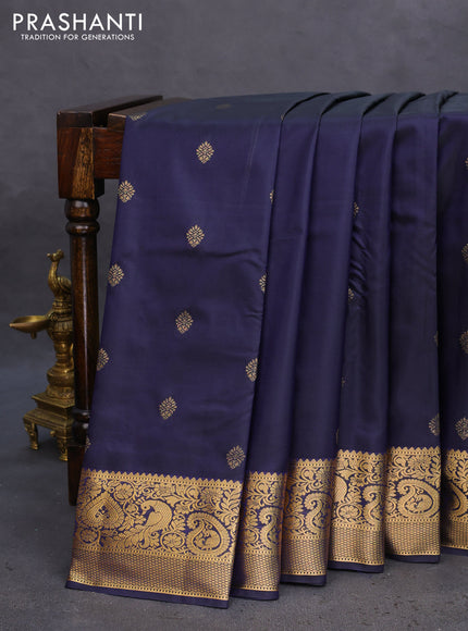 Bangalori silk saree navy blue with zari woven buttas and zari woven border