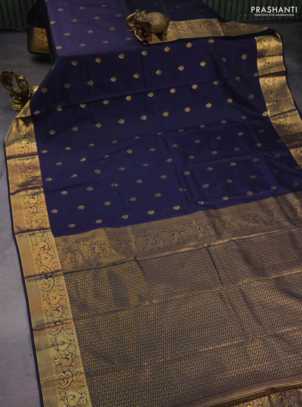 Bangalori silk saree navy blue with zari woven buttas and zari woven border