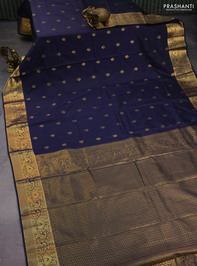 Bangalori silk saree navy blue with zari woven buttas and zari woven border