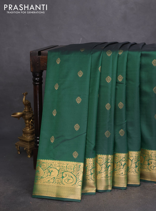 Bangalori silk saree green with zari woven buttas and zari woven border