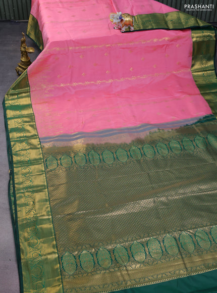 Bangalori silk saree light pink and green with zari woven buttas and zari woven border