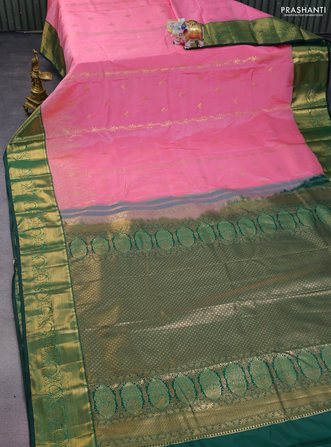 Bangalori silk saree light pink and green with zari woven buttas and zari woven border